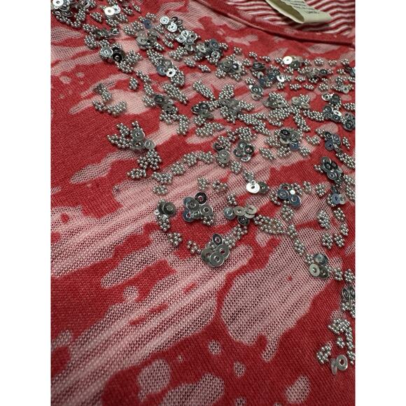 Vintage Y2K Layered Tank Womens L Red Burnout Sequin Stripe Rock Long Length‎ - Picture 10 of 14